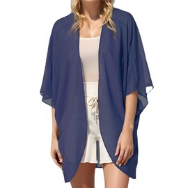 Moss Rose - Kimono de playa para mujer, de gasa transparente, casual, holgado, parte delantera abierta, marino, Talla única