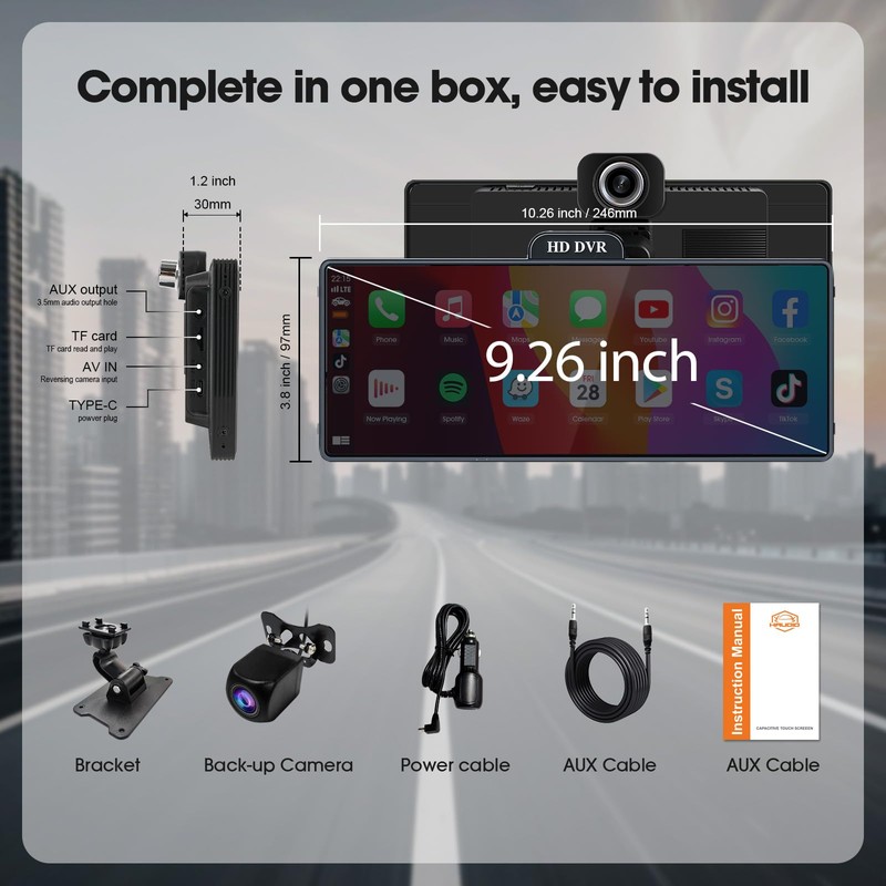 Haudio Wireless Carplay Screen for Car, 10.26" Portable Car Radio