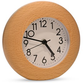 Alarm Clock, Children's Wooden Table Clock, Analog, Snooze, Cute, Scandinavian Fashionable, Quiet, Desk Clock, Interior, Celebration, Present, Round Shape, Beige, Zelkova