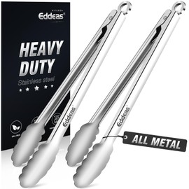 Eddeas 2PCS 12inch Kitchen Tongs - Heat Resistant 600 Degree Tongs for Cooking, Heavy Duty All Metal Food Tongs, Stainless Steel and Non-Slip handle, Salad, Grilling, Barbecue, Dishwasher safe