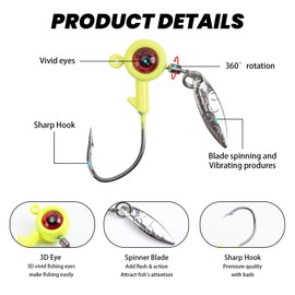 Goture 50pcs Jig Head Spinner Jig Head with Blade 5 Colors 5g Ajing Fishing Lures Jig Headset