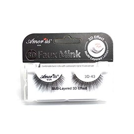 AMOR US 3D Effect Faux Mink False Eyelashes Multi Layered Eye Lashes Pick 1 Type + Earring (3D-43)