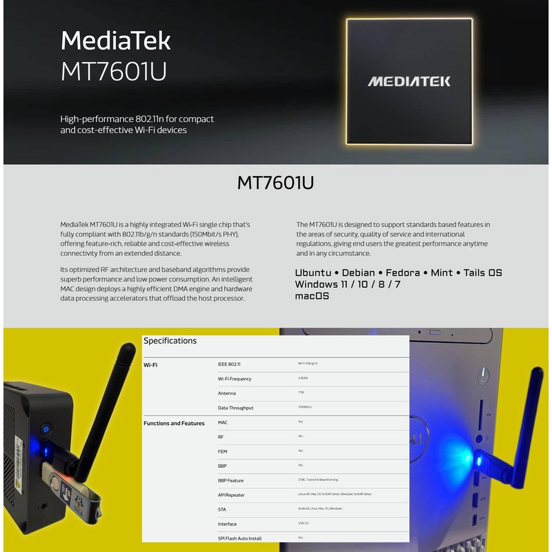 Tech Store On Adaptador USB WiFi con Antena para Linux,