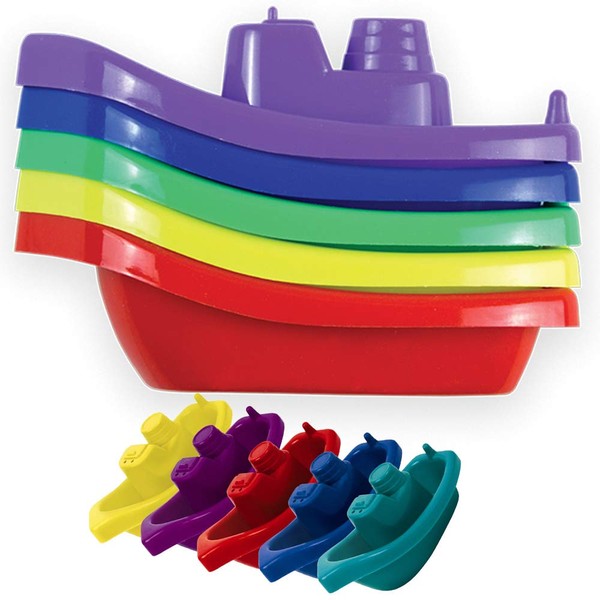 5 Pack Educational Baby Bath Time Stackable Floating Boats Bright