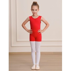WEGETIT Gymnastics Leotards for Girls, Sleeveless Gymnastics Leotard Toddler, Unitard Biketards with Shorts (Red, 4-6 Years)