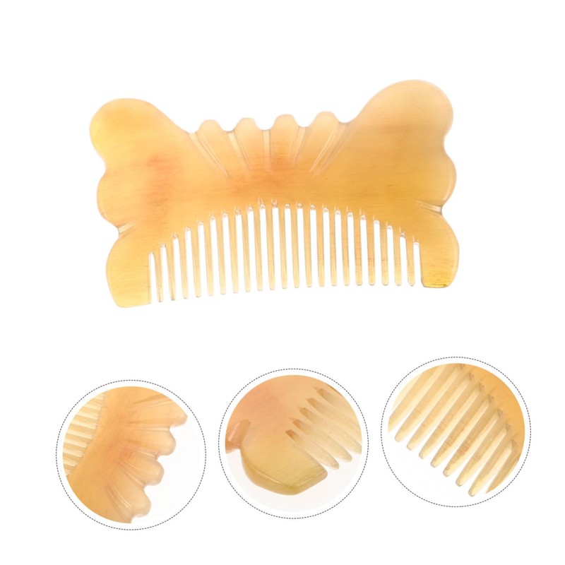 BIUDECO Natural Sheep Horn Wide Tooth Comb Thickened Carved Massage