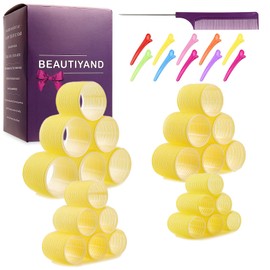 Self Grip Hair Rollers Set, Jumbo Size Hair Curlers, Salon Hair Dressing Curlers, Self Holding Rollers for DIY or Hair Salon Curlers for Hair Styling Curlers Tools for Kids Women (YELLOW 18)