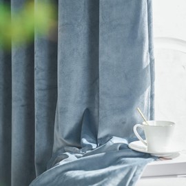 Lazzzy Blue Blackout Velvet Curtains 84 Inch Long Thermal Insulated Room Darkening Lined Curtain Drapes Luxury Back Tab Window Treatments for Bedroom Living Room 2 Panels, 52 x 84 Inch, Slate Blue