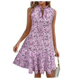 SweatyRocks Women's Floral Print Sleeveless Dress Ruffle A Line Beach Boho Dresses Pink Medium