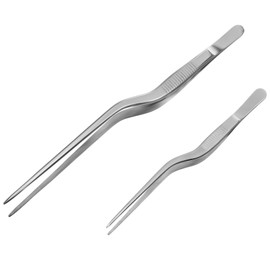 GLEAVI 2pcs Stainless Steel Food Tweezers Long Steak Clip Fish Bone Tweezers for Kitchen Cooking and Plating Professional Chef Tool