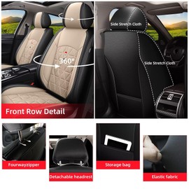 DISUTOGO Front Seat Covers Fit for Chevy Silverado 1500/2500/3500 HD 2007-2024 2025 Seat Covers Waterproof Leather Automotive Seat Cushion with Airbag Compatible (2 Seats, Black & Beige)