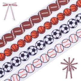 PH PandaHall 36m 4 Styles Sports Ribbon Baseball Ribbons 1cm Wide Football Basketball Printed Grosgrain Ribbon Sports Balls Ribbons for Sport Party Decorations DIY Crafts Sewing