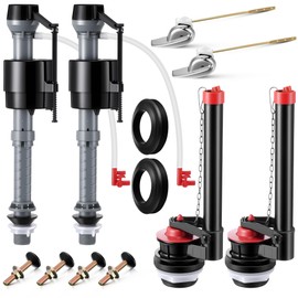 Gulfmew 2 Inch Toilet Flusher Replacement Kit, Toilet Flusher Repair Kit Include Adjustable Fill Valve with Flapper, Metal Front Flush Handle, Gasket and Bolts, Anti-Siphon Repair Parts Tank(2 Set)