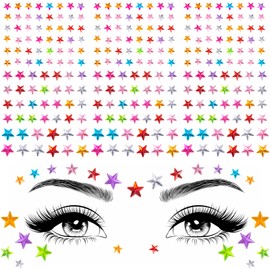 DC,CLISENCE 4 Sheets Star Face Gems Rhinestone for Women, 3 Sizes Acrylic Star Crystal Face Jewelry, Waterproof Facial Body Makeup Stickers for Daily, Party, Festival - Colorful