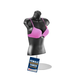 Black Female Mannequin Torso with Metal Stand, Hollow Back, Stackable Dress Form for T-Shirt Display, Countertops, Craft Shows, Photos, and Design