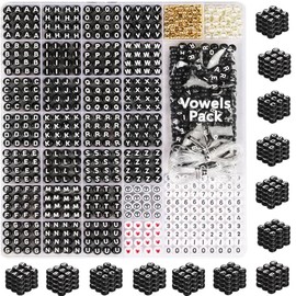 DoDoBeads Cuentas de letras negras para pulseras - 1650 unidades de cuentas de acrílico redondas con letras vocales extra, cuentas numéricas y cuentas espaciadoras - Ideal para pulseras, collares