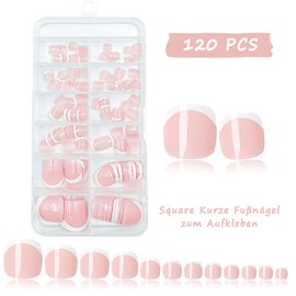 120pcs Kurz Fußnägel Zum Aufkleben Kit, Fake Nails Kunstnägel - 12 Verschiedene Fußnägel Tips mit eine Packung Aloe Vera Fußmask, Fussnägel Zum Kleben, Press on Nails Füße für Frauen Nail Art DIY