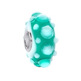 MATERIA by Matthias Wagner 3D Glass Bead Turquoise White Pendant for Beads Bracelet with Silver Sleeve 462, Sterling Silver Glass, Glass