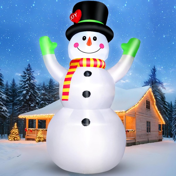 10FT Christmas Inflatables Snowman Wear Magic Hat, Blow Up Outdoor