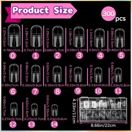 chuanhylis Pack of 300 Polygel for Toenails, Transparent Toenails for Gluing, Polygel Nail Shapes for Toes for Pedicure, Nail Extension, Toenails, Reusable Shape (15 Sizes)