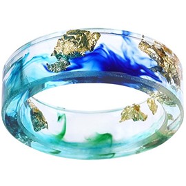 Jude Jewelers 8mm Ocean Style Transparent Plastic Resin Wedding Band Cocktail Party Ring (Blue & Green, 9)