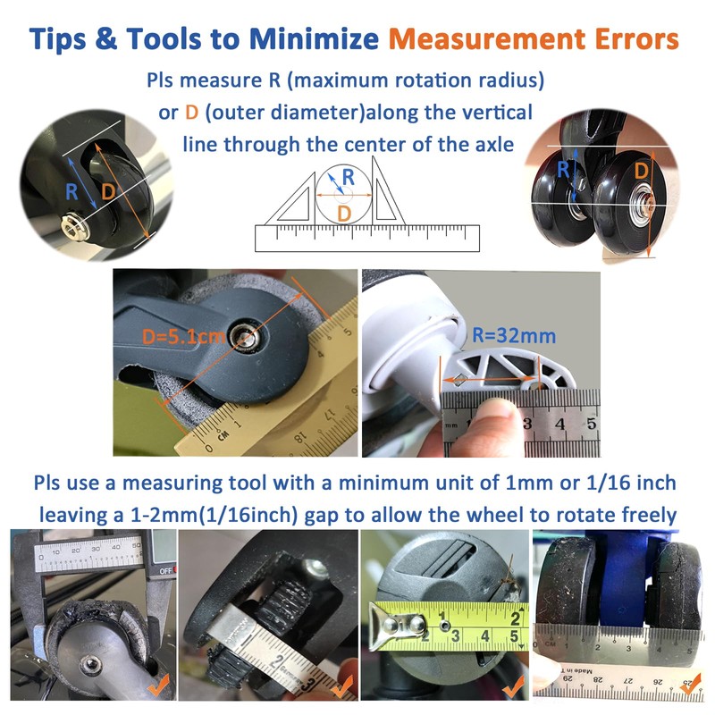 Luggage Wheels Replacement Kit 4PC Dia 1.6in/40mm Thick 0.7in/18mm PU