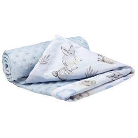 Medi Partners Crawling Blanket for Baby 100% Cotton 75x100cm Double-Sided Multifunctional Plush Cuddly Blanket for Pushchairs Soft Fluffy (Deer and Hedgehogs with light blue Plush)