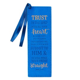 Christian Art Gifts Blue Faux Leather Bookmark | Trust In The Lord - Proverbs 3:5 Bible Verse Inspirational Bookmark for Women w/Satin Ribbon Tassel
