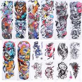 16pcs Tattoo Stickers Temporary Waterproof Large Body Art Fake Tattoos for Women Men