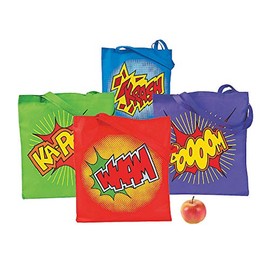 Fun Express Superhero Reusable Totes - Apparel Party Supplies - VBS Vacation Bible School Supplies/Decor - 12 Pieces