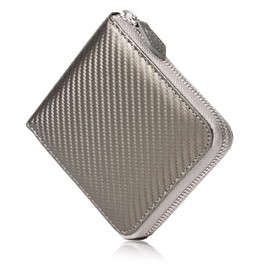 Groove Gear ggs-1027 Men's Bifold Wallet Card Case Carbon Leather Wallet, silver grey/black