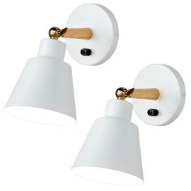 ClanKin White Wall Sconces Lighting Fixture Set of 2, Angle Adjustable Wall Mounted Bedside Lamp with On-Off Switch for Industrial Bedroom Bathroom Hallway Living Room (2Pack-White)