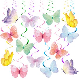 U-Vathing 28PCS Butterfly Hanging Swirl Decorations,Colorful Foil Ceiling Hanging Swirl Butterfly Party Supplies for Birthday Wedding Party Spring Party Decorations Home Classroom Baby Shower Supplies