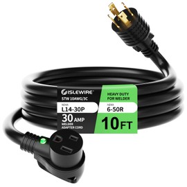 10FT Welder Adapter Extension Cord, NEMA L14-30P to 6-50R, 30 Amp 4-Prong to 3-Prong Generator to Welder Plug, 10AWG Heavy Duty STW, 240V Welding Power Cord with Handle and LED Indicator
