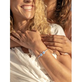 FOCALOOK Damen-Armband, Edelstahl, verstellbar, verziert mit Aquamarin, Kristall, offen, Geburtsstein, März