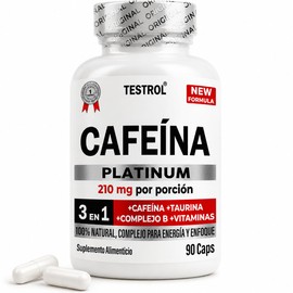 Cafeína Platinum 210mg | Fórmula con Taurina, Magnesio y Complejo B | Preentreno | Energía y Enfoque | Cafeina capsulas Testrol | 90 Cápsulas