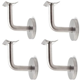 Handrail Holder, Stainless Steel Handrail Bracket, Handrail Attachment, for Stair Railing, Wall Bracket, Wood with Cover Rosette (4 Pieces)