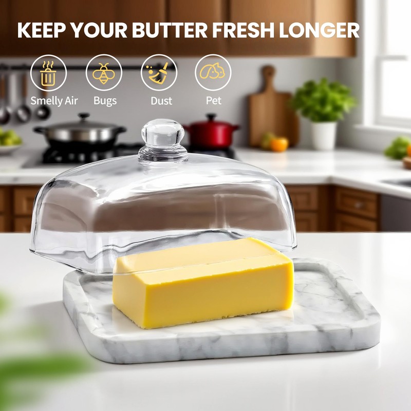 XenMee Marble Butter Dish with Lid, Elegant Large Capacity Butter