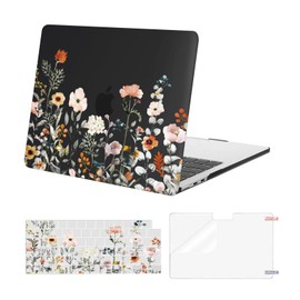 MOSISO Compatible with MacBook Air 13 inch Case 2025 2024 2023 2022 M3 A3113 M2 A2681, Plastic Garden Flowers Hard Shell&Keyboard Cover&Screen Film Compatible with MacBook Air 13.6 inch, Black
