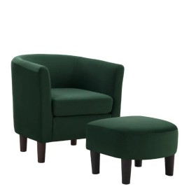 Velvet Accent Chair with Ottoman, Modern Barrel Chair Armchair for Living Room, Greencolor: Yellow+Chenille, size: 1