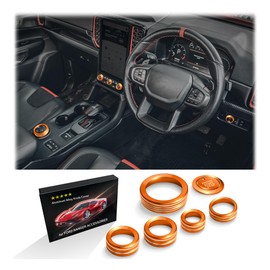 Polodunn for Ford Ranger Accessories 2023-2025, 7pcs Aluminum Alloy Knob Covers Trim Set - A/C, Volume Tune, Push Start, 4WD & Headlight Switch (Orange)
