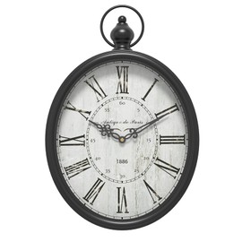 Menterry Oval Retro Wall Clock, Rustic Vintage Style, Black Antique Design, Battery Operated Silent Decor Large Wall Clocks for Kitchen,Farmhouse,Office (15.5" H x 10.5" W)