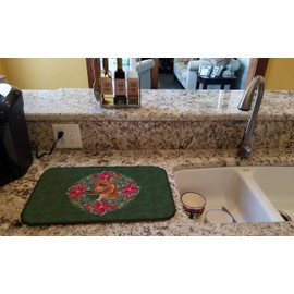 Caroline's Treasures CK1522DDM Miniature Pinscher Poinsetta Wreath Dish Drying Mat Absorbent Dish Drying Mat Pad for Kitchen Counter Dish Drainer Mat for Countertop, 14 x 21", Multicolor