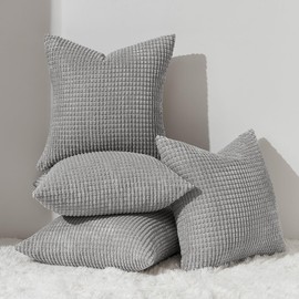 Topfinel 4 Packs Grey Decorative Throw Pillow Covers 18x18 Inch for Living Room Couch Bed, Modern Rustic Modern Home Decor, Soft Corduroy Small Bulge Accent Square Cushion Case 45x45 cm(Light Grey)