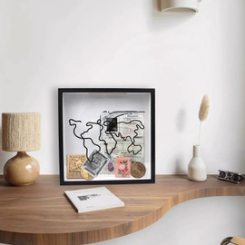 Suerhatcon Adventure Archive box, Wood Travel Memory Box 30x30cm Travel Tickets Shadow Box for Movie Sporting Travel Tickets Stubs