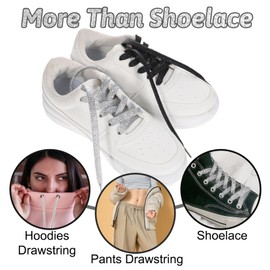 Thinp 2 Pairs Rhinestone Shoe Laces for Sneakers Glitter Shoe Laces Ribbon Shoelaces for Drawstring Cords Replacement for Sneakers Skate Boots Sport Shoes Boots Men Women(Silver Black)