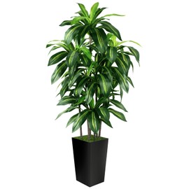 Artificial Dracaena Tree Indoor, 6FT Tall Fake Tree with Black Tall Planter, Artificial Trees Fake Yucca Potted Tree for Home Office Living Room Decor，Tall Artificial Plant for Housewarming