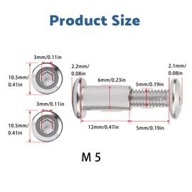 SHUNCHG Pack of 10 Connection Screws Furniture Screws M5 x 12 mm Sleeve Screws with Hexagon Socket, Stainless Steel A2 V2A Cabinet Connector, Furniture Connector, Sleeve Nut for Furniture, Cabinets