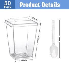joy akkess 50 Pack 5 oz Plastic Dessert Cups with Lids and Spoons - Clear Yogurt Parfait Cups with Lids - Mini Dessert Shooter Cup with Spoons for Fruit Pudding Mousse Ice Cream Appetizer