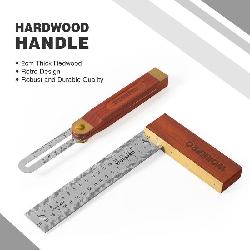 WORKPRO Carpentry Squares Set 2-Piece, Try Square 8-Inch/200mm, Adjustable Sliding